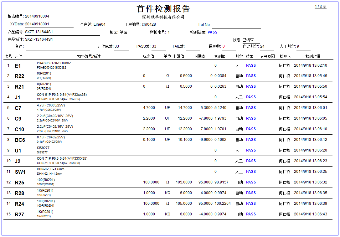 效率科技SMT首件檢測報(bào)告
